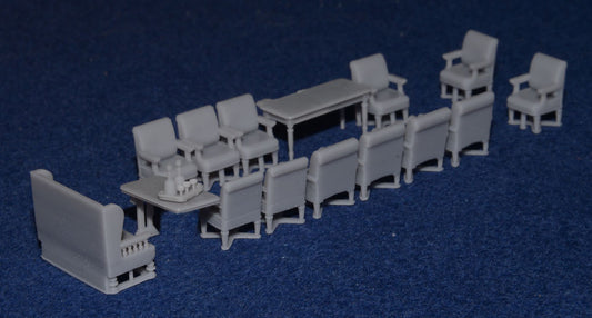 NER / KWVR INSPECTION SALOON SEATS and TABLES - RAILWAY CHILDREN (OO Gauge 4mm scale)